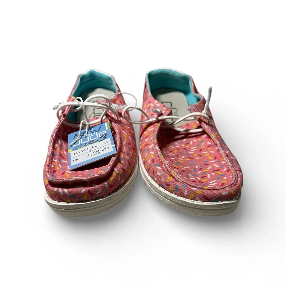 Hey Dude Wendy Youth Size Y3 Slip On Shoes Pink With Sprinkles New Without Box